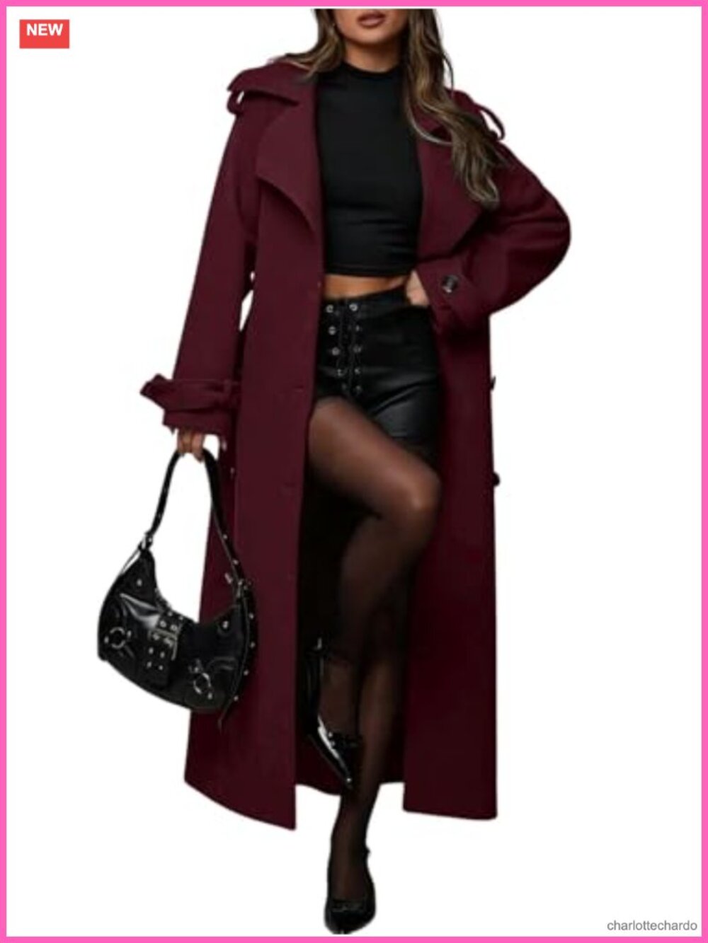 Women's Winter Double Breasted Midi Long Wool Coat Business Casual Trench Coat